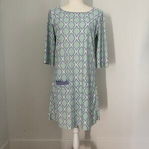 Cabana Life Women's Shift Dress Blue White Green Large 10/12